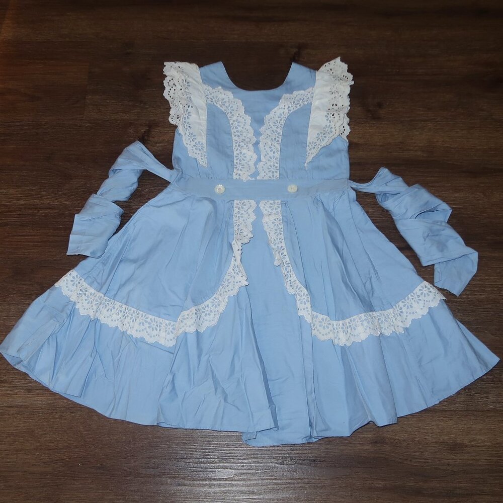 Girls Vintage Celeste New York Light Blue White Lace Trim Elegant Spring Dress 7